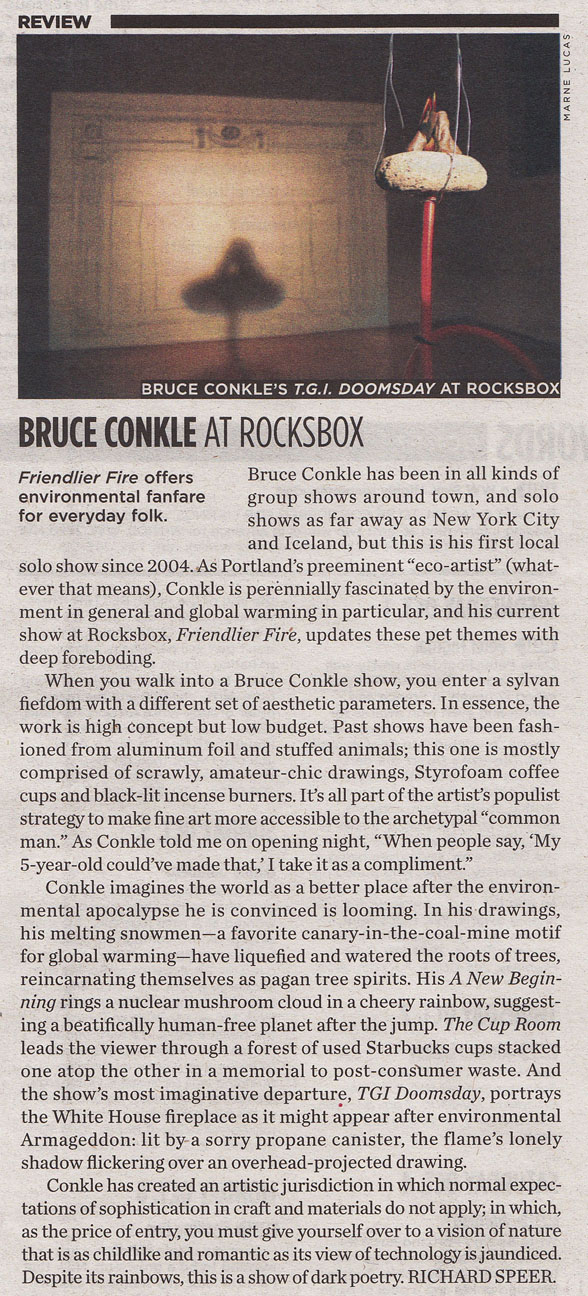 Richard Speer review of Bruce Conkle's Friendler Fire at Rocks Box Fine Art